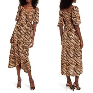 Leith Asymmetrical Zebra Print Dress - Black and Brown
